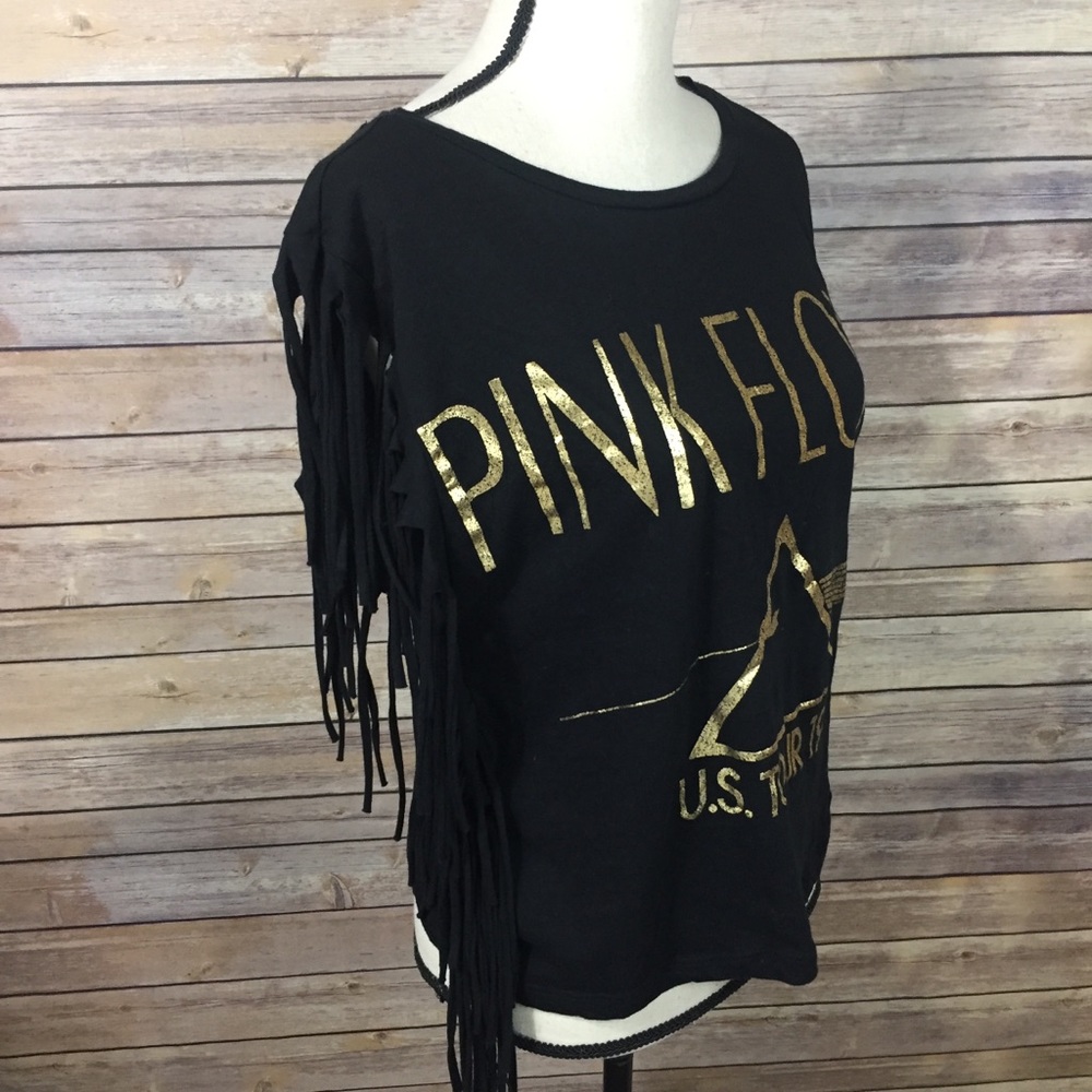 Pink Floyd Fringe Sleeveless Black Gold Band Top M - Picture 3 of 5